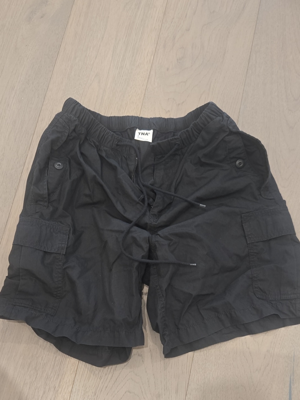 TNA Black Cargo Drawstring Shorts with Pockets Womens